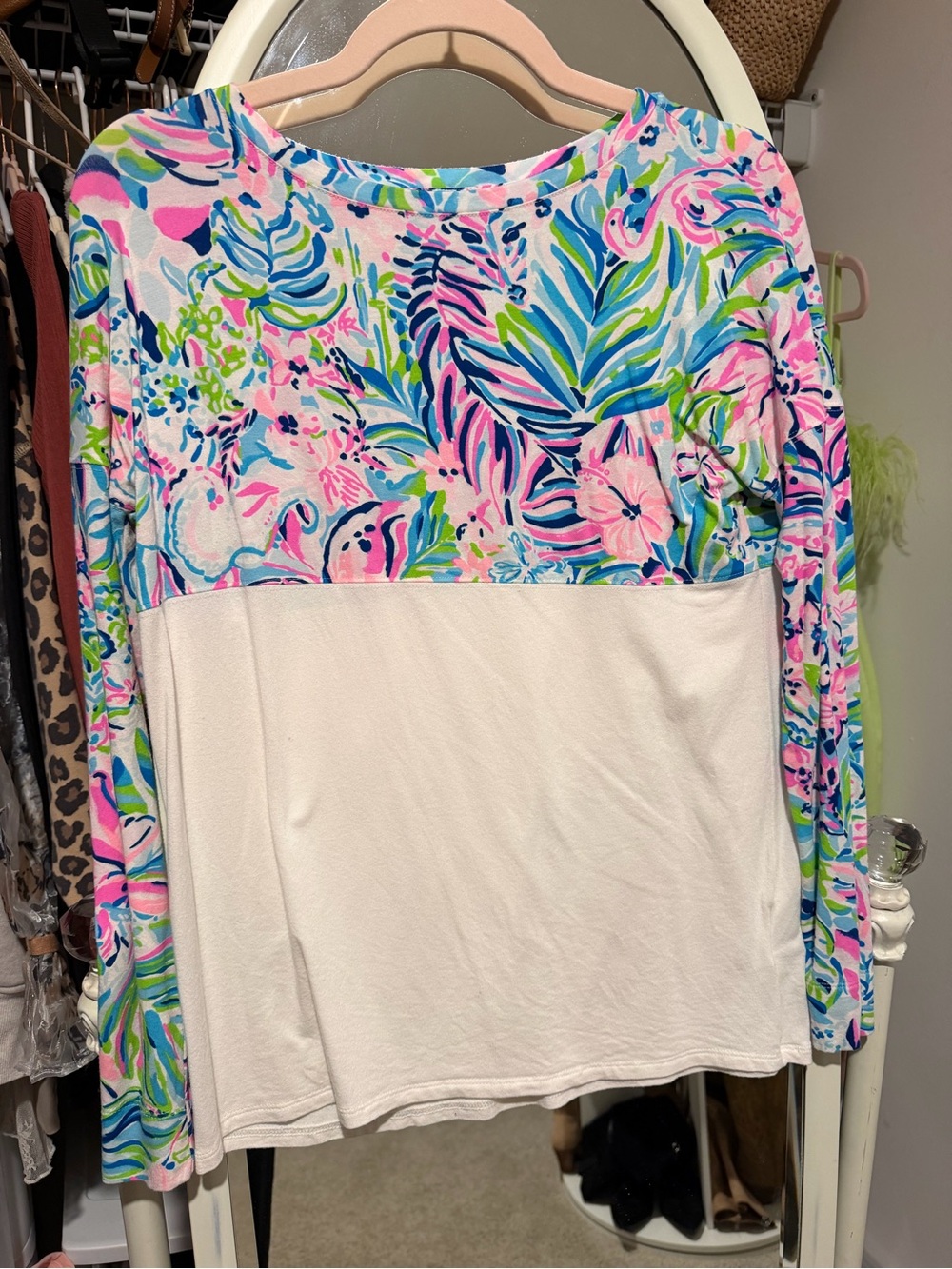 Lilly Pulitzer Finn top Colorblock Floral Long-Sleeve Top - Pink & White